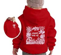 Sweat Enfant Fille à Manches Longues imprimé cocotier Devant derrière Capuche mentonnière Poche Sweat Shirt Sport