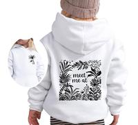 Sweat Enfant Fille à Manches Longues imprimé cocotier Devant derrière Capuche mentonnière Poche Sweat Shirt Sport