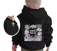 Sweat Enfant Fille à Manches Longues imprimé cocotier Devant derrière Capuche mentonnière Poche Sweat Shirt Sport