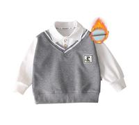 Sweat Enfant Fille col Polo Polaire épais Sweat Shirt Style Britannique Faux Deux pièces garçon
