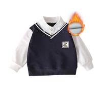 Sweat Enfant Fille col Polo Polaire épais Sweat Shirt Style Britannique Faux Deux pièces garçon