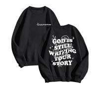 Sweat Femm sans Capuche pour Femmes Dieu écrit Toujours Votre Histoire T-Shirt à Manches Longues et col Rond pour Femme,vêtement d'entraînement Quotidien en Plein air(Black,S)