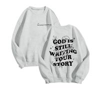 Sweat Femm sans Capuche pour Femmes Dieu écrit Toujours Votre Histoire T-Shirt à Manches Longues et col Rond pour Femme,vêtement d'entraînement Quotidien en Plein air(Light Gray,L)