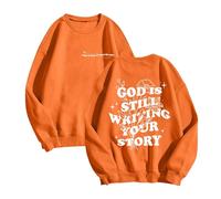 Sweat Femm sans Capuche pour Femmes Dieu écrit Toujours Votre Histoire T-Shirt à Manches Longues et col Rond pour Femme,vêtement d'entraînement Quotidien en Plein air(Orange,L)