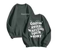 Sweat Femm sans Capuche pour Femmes Dieu écrit Toujours Votre Histoire T-Shirt à Manches Longues et col Rond pour Femme,vêtement d'entraînement Quotidien en Plein air(Dark Gray,S)
