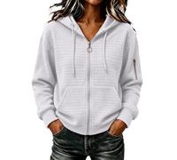 Sweat Femme à Capuche avec Zip Intégral, en Maille Gaufrée, Modèle Uni