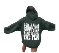 Sweat Femme À Capuche Graphique Lettres Oversized Pullover Haut Décontracté Manches Longues À Capuche Cordon Sweat avec Pockets Dieu Écrit Ton Histoire Idéal pour L Hiver Et Noël