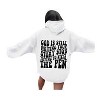 Sweat Femme À Capuche Graphique Lettres Oversized Pullover Haut Décontracté Manches Longues À Capuche Cordon Sweat avec Pockets Dieu Écrit Ton Histoire Idéal pour L Hiver Et Noël