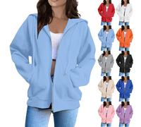 Sweat Femme Capuche Fermeture, Veste Legere Femme Grande Taille Sweats avec Poche Hoodie Zippé Manteau Cordon Manteaux Court Veste Couleur Unie Vêtements Décontractés Sweat Simple Sweatshirt