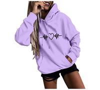 Sweat Femme Capuche Manches Longues Imprimée Cordon Top Extérieur Travail Tshirt Marque Pas Cher Hauts Casual Doux Blouse Printemps Automne Tee Shirt Blanc Violet 3XL