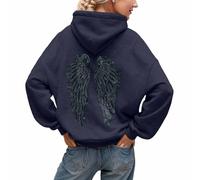 Sweat Femme Capuche, Sweat a Capuche Femme, Pull Ange, Sweet Paillette Los Angeles À Manches Longues Hoodie Sweatshirts Oversize Pulls Sportswear Strass Chaud Y2k Sweats Cotton Hiver Bleu Marine, S