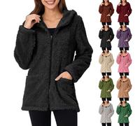 Sweat Femme Capuche Zippé Manteau Veste en Peluche Parka Fausse Manches Longues Sweat à Capuche Chaud Veste Polaire Teddy-Polaire Plush Fleece Jacket Cardigan Outerwear Pas Cher