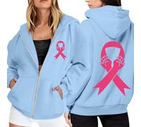 Sweat Femme Capuche Zippé Octobre Rose Sweat à Capuche Sensibilisation au Cancer du Sein d'Octobre Chic Élégant Streetwear Oversize Grande Taille Veste Sport Casual Hoodie Sweatshirt avec Poches
