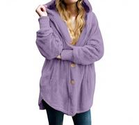 Sweat Femme Chic Chaud Hiver Chaud Polaire Grande Taille Ski Sweater Sans Vêtement Manteau Mouton Veste Longue Carreaux Long Sweat Capuche Amovible Femme Pourpre M