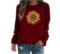 Sweat Femme Chic Et élégant Imprimé Tournesol Original Pull Sweatshirt T Shirt Long Manches Longues Col Rond Coton Sweat-Shirt Pull Casual Haut Tee Shirt Automne et Hiver Pullover Tops Pas Cher
