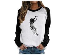 Sweat Femme sans Capuche Chic Imprimé Plume Sweat Shirt Femme Manche Longue Chemisier Femme Chic Et élégant Col Rond Sweatshirt Femme Grande Taille Pull Femme Sexy Top
