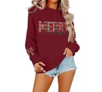 Sweat Femme Col Rond Inscription Festive Manches Longues Coupe Ample | Bordures Côtelées Élastiques, Pull Molletonné Chaud, Esprit Hivernal Joyeux, Haut Saisonnier , Pour Soirée Familiale