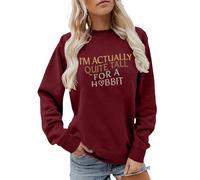 Sweat Femme Col Rond Manches Longues, Sweatshirts Coupe Décontractée | Pull Oversize, Style Casual | Imprimé Texte Humour "I'm Actually Quite Tall For A Hobbit", pour Quotidien, Week-End, Sortie