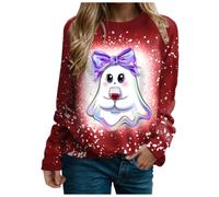 Sweat Femme Décontracté Sweatshirt imprimé Halloween Décontracté Sweats Quotidien Basique Haut Travail Sweat-Shirt Outdoor Confortable Haut Quotidien Vêtements Extérieure (Red, M)