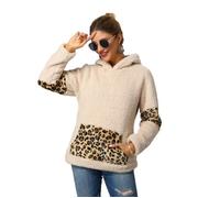 Sweat femme LEOCLOTHO - Pieu double face Imprimé léopard - Manches longues - Col capuche - Beige M