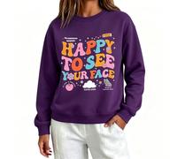 Sweat Femme Lettre Imprimé Manches Longue Col Rond Pull Uni Grandes Tailles