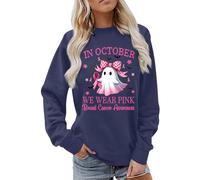 Sweat Femme Motif d'halloween FantôMe Breast Cancer Awareness Pull sans Capuche Sweatshirts Oversize Pullover Polaire Thermique Kawaii Mignon d'automne Hiver Chemisiers Casual Hauts Confort