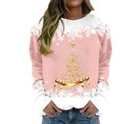 Sweat Femme Noël Sweats à capuche Imprimé Noël Sweat de Noël Chandails de Noël Famille Chemise Ugly Tricot De Noël Imprimé 3D Curvy Sweats Sans Capuche De Noël Pull Tops Arbre De Noël, rose, 4XL