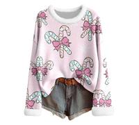 Sweat Femme Noël Ugly Pull Noel Rigolo Femme Pullover Tricot Col Rond Fair Isle Fausse Garniture pour Tenue Fêtes Vêtement Hiver Style Winter Fashion Look(L)