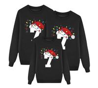 Sweat Femme Noël Ugly Pull Noel Rigolo Femme Sweat Shirt Manches Longues Col Rond Imprimé Chiffre 7 Noël Mode Velours Plus Taille Grande Parent Enfant Pour Tenue Fêtes Vêtement Style Maman Look Mom