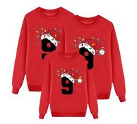 Sweat Femme Noël Ugly Pull Noel Rigolo Femme Sweat Shirt Manches Longues Col Rond Imprimé Chiffre 9 Noël Mode Velours Plus Taille Grande Parent Enfant Pour Tenue Fêtes Vêtement Style Fils Look Son
