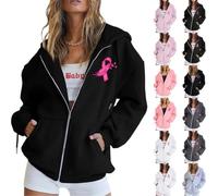 Sweat Femme Octobre Rose 2026 Veste À Capuche Zippé Grande Taille Chaude | Sweatshirts Sensibilisation Au Cancer Du Sein Sweat-Shirt Ruban Rose Imprimé Hoodie À Manches Longues Décontracté Mi Saison