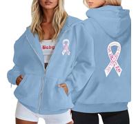 Sweat Femme Octobre Rose Automne Hiver Chaude Sweats à Capuche Imprimé Ruban Roses Sensibilisation au Cancer du Sein Sweatshirts Chaud de Sport décontracté en Polaire Veste