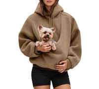Sweat Femme Peluche avec Chat Poche Automne Hiver Mode Casual S-XXXL, Sweat à Capuche Manches Longues avec Kangourou Chat Chien Poche Couleur Solide Outdoor Sport Hoodie Sweatshirts (Khaki, M)