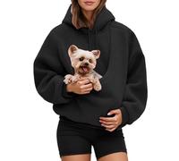 Sweat Femme Peluche avec Chat Poche Automne Hiver Mode Casual S-XXXL, Sweat à Capuche Manches Longues avec Kangourou Chat Chien Poche Couleur Solide Outdoor Sport Hoodie Sweatshirts (Black, S)