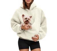 Sweat Femme Peluche avec Chat Poche Automne Hiver Mode Casual, Sweat à Capuche Manches Longues avec Kangourou Chat Chien Poche Couleur S-XXXL, Solide Outdoor Sport Hoodie Sweatshirts (White, S)