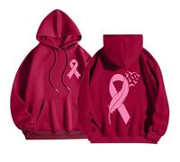 Sweat Femme Pull Bleu De Chine Ruban Sensibilisation Hoodie Couleur Unie a Capuche Zippé Polaire Sportswear Cadeau Octobre Rose Gilet Oversize Grande Taille avec Poches Veste Sport Brick Rouge M