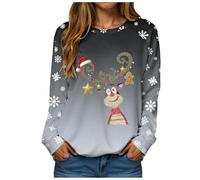 Sweat Femme Pull De Noël Col Rond Collier FêTe Noel Imprimé Pullovers | Manches Longues Poignets En Peluche Chic Confortable Christmas Tunique Top Basique Blouse Festif Joyeux Cadeaux SoiréE