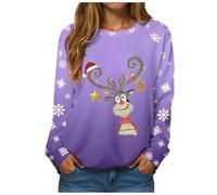 Sweat Femme Pull De Noël Col Rond Collier FêTe Noel Imprimé Pullovers | Manches Longues Poignets En Peluche Chic Confortable Christmas Tunique Top Basique Blouse Festif Joyeux Cadeaux SoiréE
