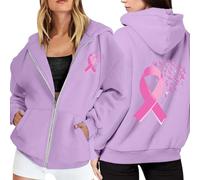 Sweat Femme Pull Gilet Ete Pink Ribbon Sweatshirt Oversize Coupe-Vent Long Automne Avec Poches Zip Up Sweatshirts Zippé Veste Bleu De Chine Octobre Rose À Capuche Chaud Jacket Noir Light Violet L