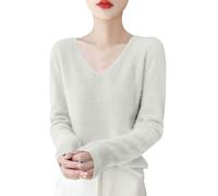 Sweat Femme,Pull Rouge,Women's Autumn and Winter New Line Pure Wool V Neck Solid Color Over Knitted Base Sweater s Légers pour Manches Longues (White, S)