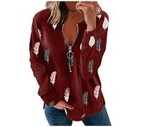 Sweat Femme Pullover Chic Et Original - Pull Mohair Chaud Hiver - Sweat Zippé Sans Capuche - Top Manche Longue Pas Cher (Vin, 3XL)