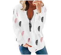 Sweat Femme Pullover Chic Et Original - Pull Mohair Zippé Chaud Pas Cher Hiver Sans Capuche - Top Manche Longue (K1 Blanc, M)