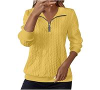 Sweat Femme sans Capuche 1/4 zippé Manches Longues Haut Décontracté Cable Knit Jumpers Automne Hiver Basique Pull Tops Lapelle Couleur Unie Sweat-Shirt Pullover