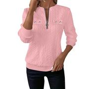 Sweat Femme Sans Capuche 1/4 Zippé Manches Longues Sweats Décontracté Y2K Sweatshirts Automne Hiver Basique Pull Tops Couleur Unie Tendance Sweat-Shirt Surdimensionné Pullover Pour Femme Vêtements
