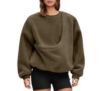 Sweat Femme sans Capuche avec Poche, Pull Polaire Manches Longues Doux Sweatshirt pour Chat Petit Chien Maison Automne Hiver S-XXL Détente Mi Saison