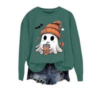 Sweat Femme Sans Capuche Chemises Avec ThèMe De Citrouille Trendy Haunted Long Sleeve Sweat De Cadeau DéContractéE Tenue De CéLéBration Col Rond VêTements D'Halloween Automne (Blackish Green, S)