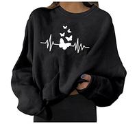 Sweat Femme sans Capuche Chic EléGant DéContracté Grande Taille Pas Cher LâChe Pull Manche Longue Col Rond Imprimé Papillon, Mode Sweatshirt Courte Chaude Automne Hiver Veste Tops Haut De Sport Ample