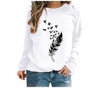 Sweat Femme sans Capuche Chic Imprimé Plume Sweat Shirt Femme Manche Longue Chemisier Femme Chic Et élégant Col Rond Sweatshirt Femme Grande Taille Pull Femme Sexy Top