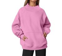Sweat Femme sans Capuche Col Montant Oversize Pull Polaire Molletonné Épaules Tombantes Manche Longue avec Poches - Sweatshirt Chaud Doux Souple Loungewear Streetwear Sport Décontractée (A-Red, L)