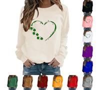 Sweat Femme Sans Capuche Coton Mode Sweatshirt Femme Long Saint-Patrick Sweats Décontractés Sweatshirts Imprimé Cœur Sweat-Shirt 2025 Loungewear Col Rond Haut Manche Longue Tops Ample Tunique